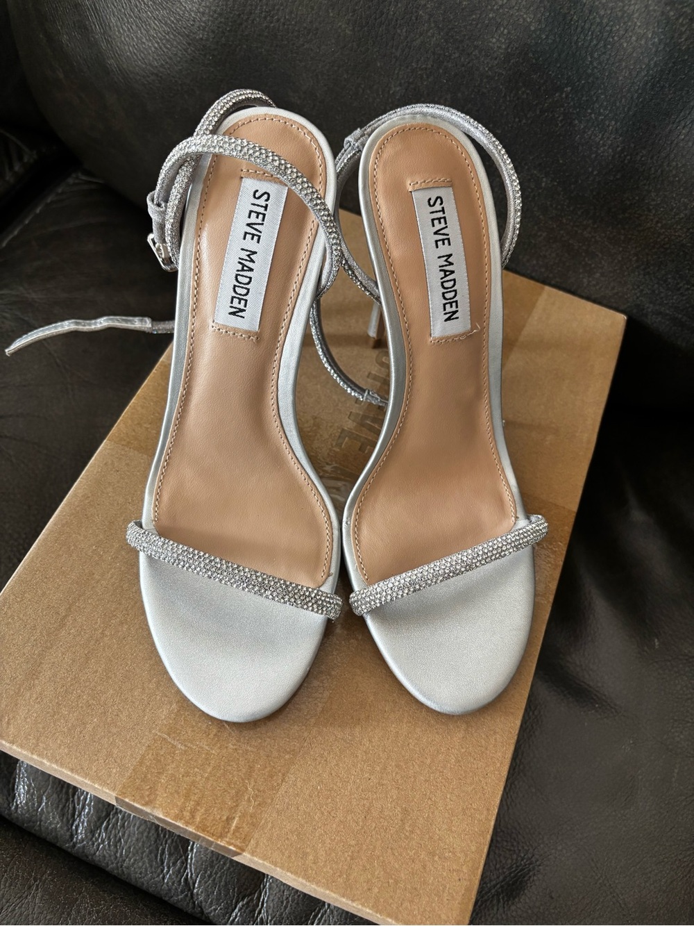 Steve Madden Silver Rhinestone Strap High-Heel Sandals - Picture 10 of 10